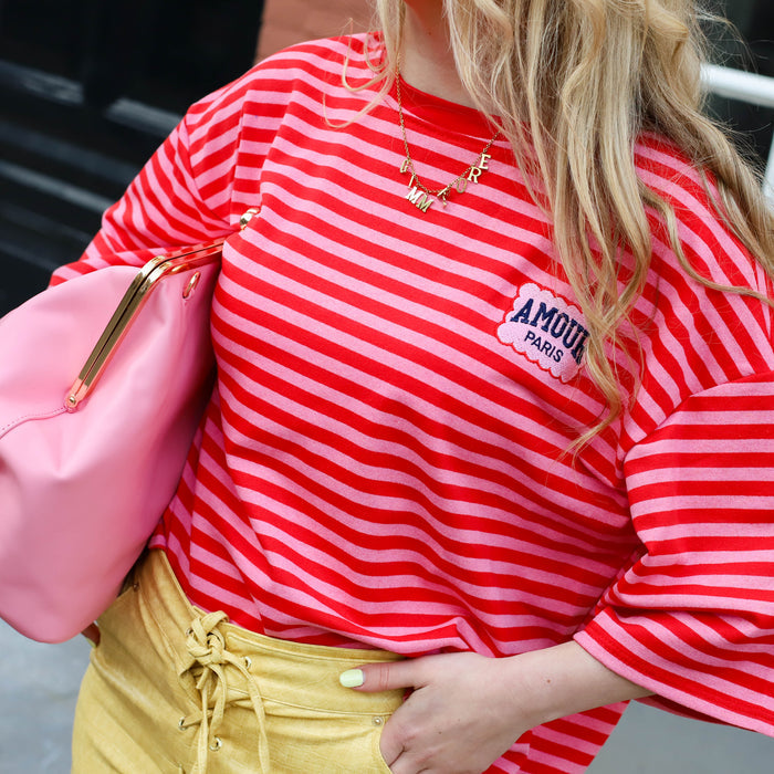Korte mouw amour top roze rood