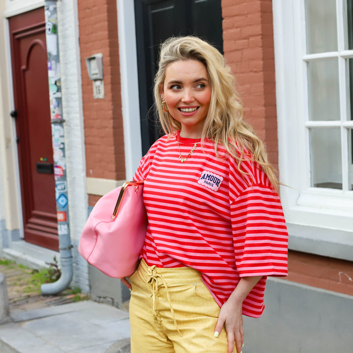 Korte mouw amour top roze rood