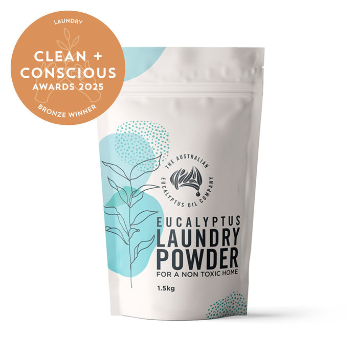 Eucalyptus Laundry Powder 1.5kg pouch, Clean + Conscious Awards 2025 bronze winner