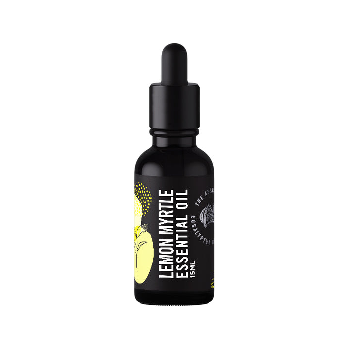 Lemon myrtle essential oil 15ml black glass dropper bottle, Australian grown
