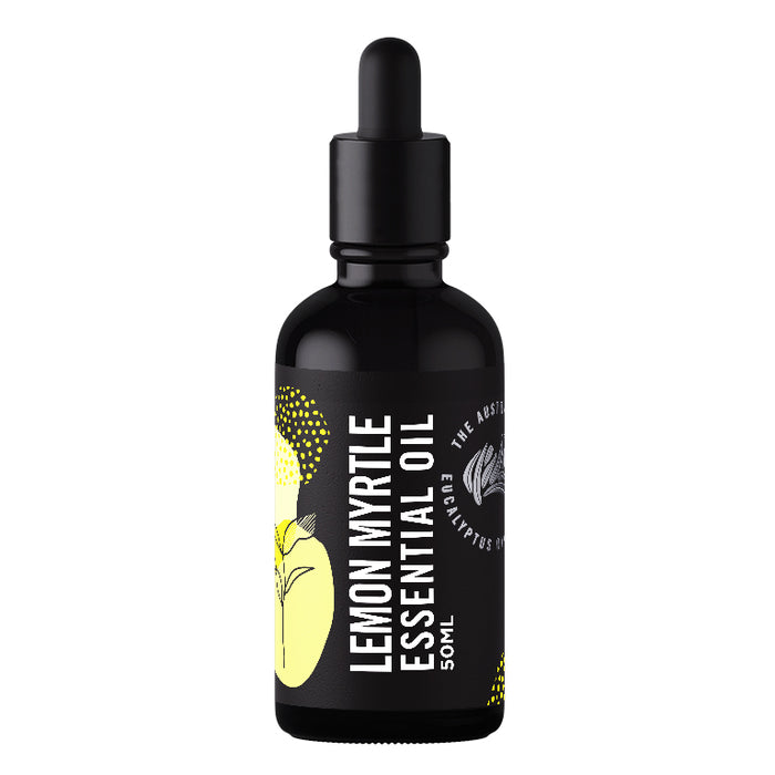 Lemon myrtle essential oil 50ml black glass dropper bottle