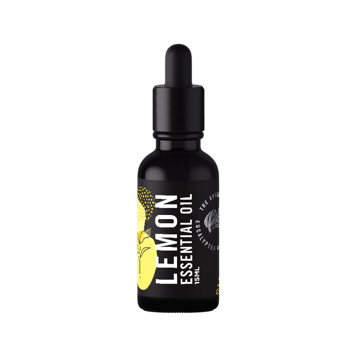 Lemon essential oil 15ml black glass dropper bottle, cold pressed