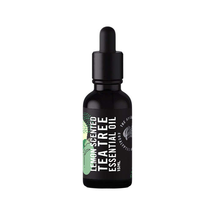 Lemon scented tea tree essential oil 15ml black glass dropper bottle