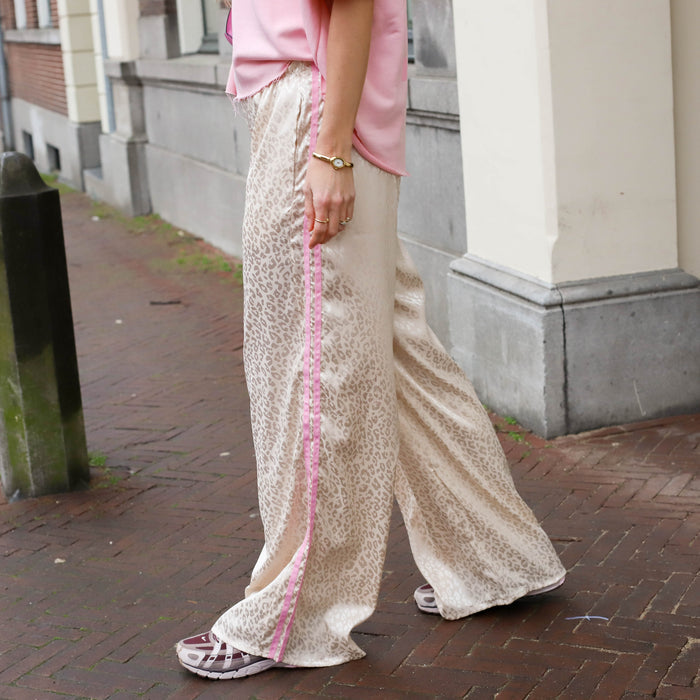 Leopard broek satijn ecru