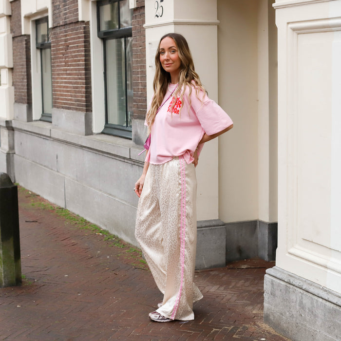 Leopard broek satijn ecru