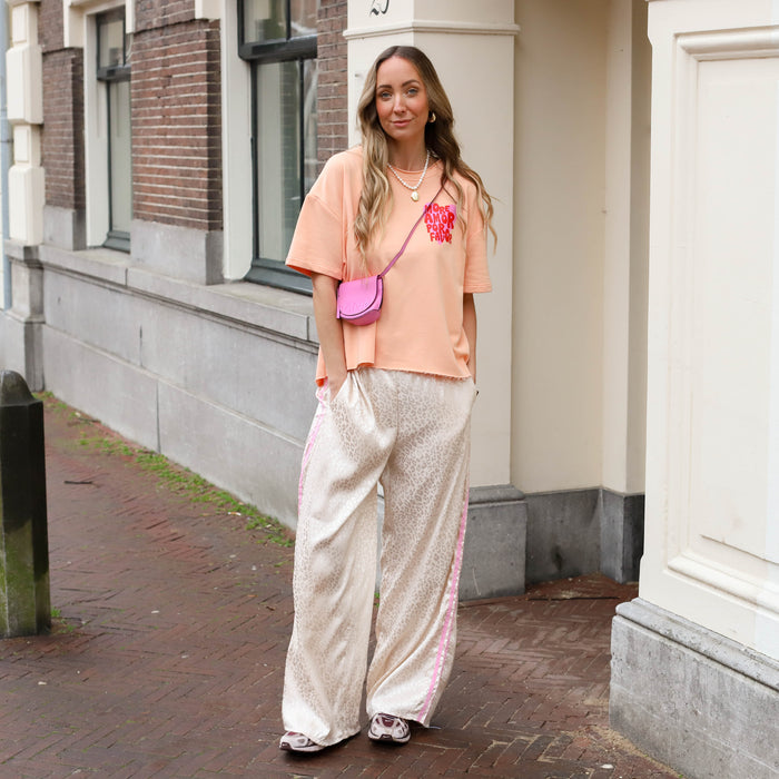 Leopard broek satijn ecru
