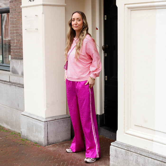 Leopard broek satijn fuchsia