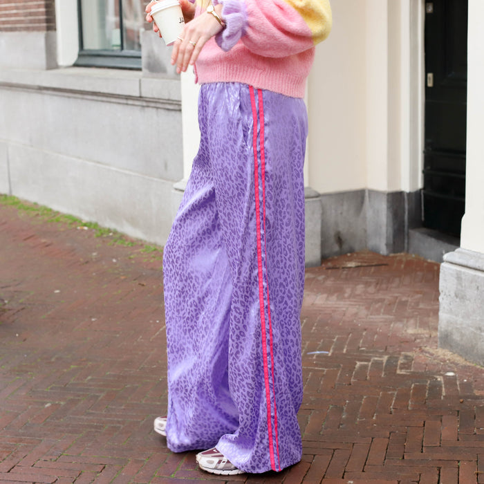 Leopard broek satijn lila