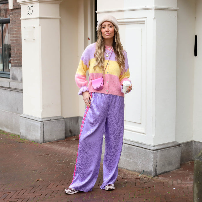 Leopard broek satijn lila