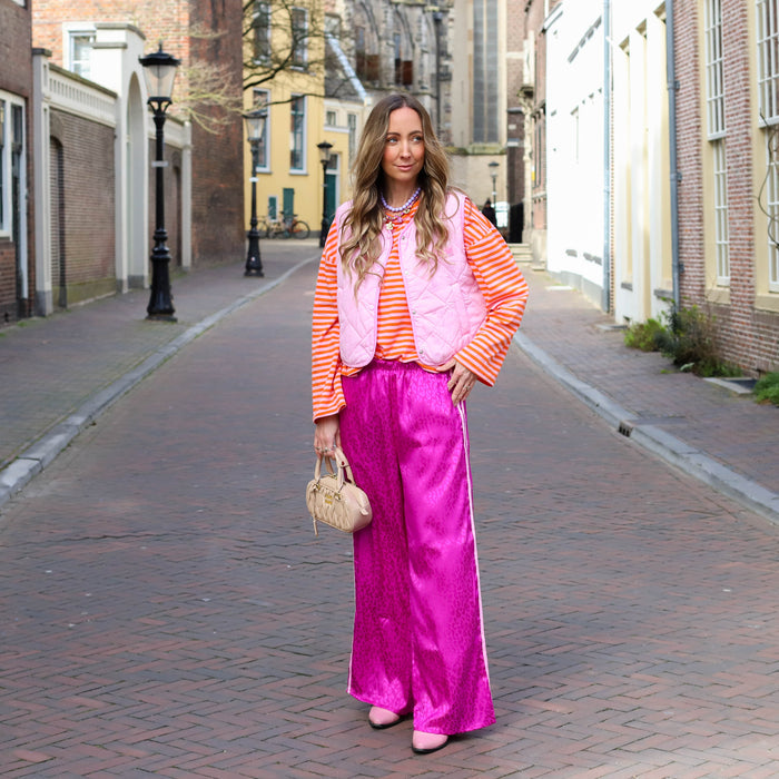 Leopard broek satijn magenta