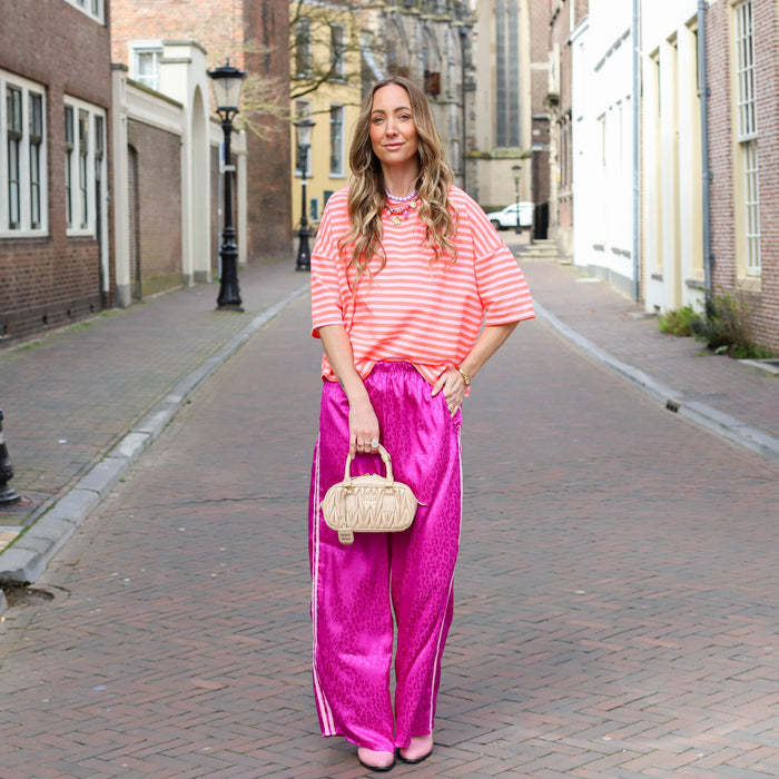 Leopard broek satijn magenta