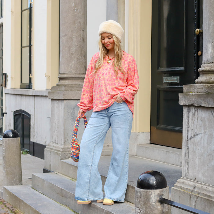 Leopard Lisa sweater oranje roze