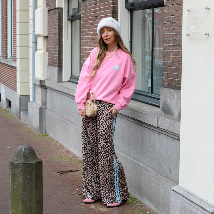 Leopard pantalon lichtblauwe bies
