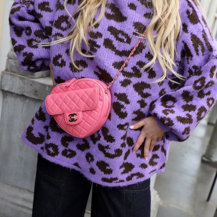 Leopard wide knit paars