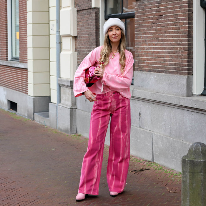 Lieke streep top dubbel roze
