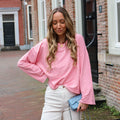 Lieke streep top roze burgundy