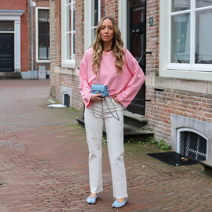 Lieke streep top roze burgundy
