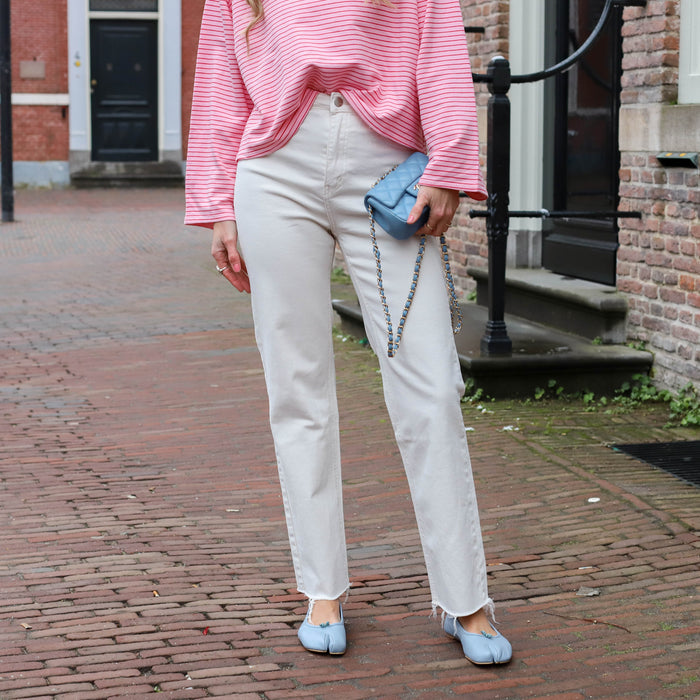 Lieke streep top roze burgundy