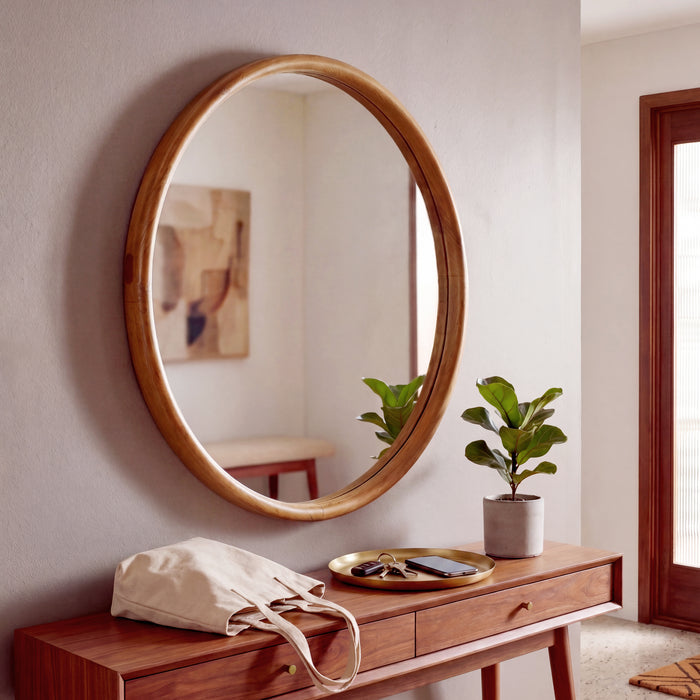 Linden Solid Wood Round Wall Mirror