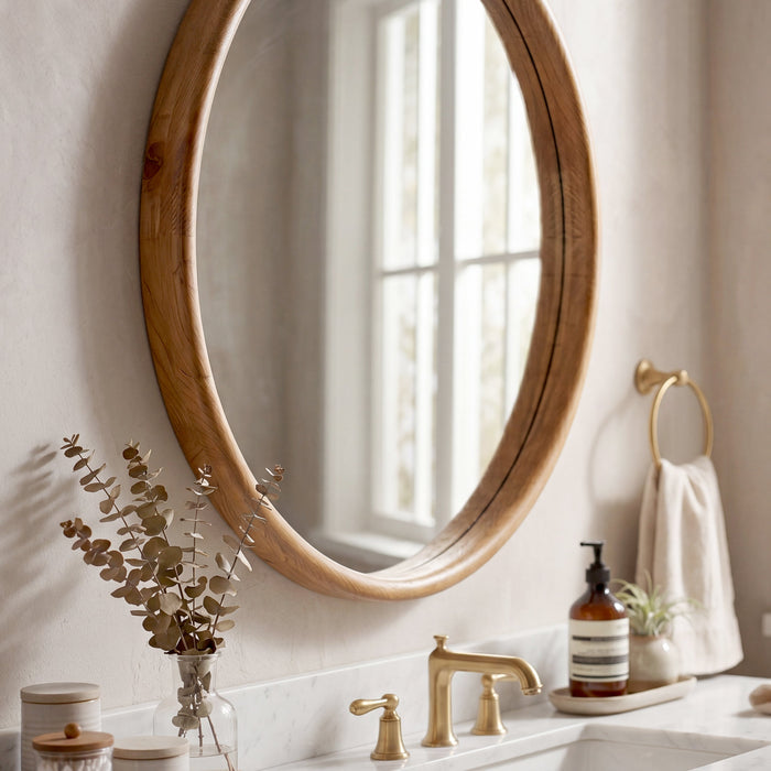 Linden Solid Wood Round Wall Mirror