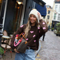 Lodie hartjes trui bruin roze