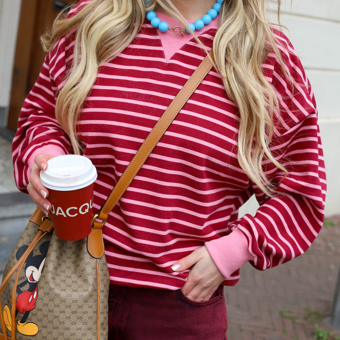 Long streep sweater roze