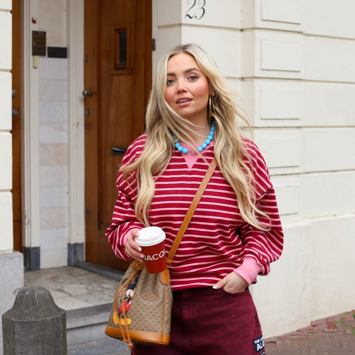 Long streep sweater roze