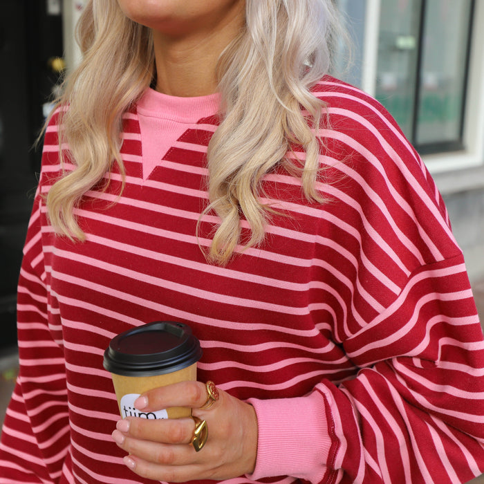 Long streep sweater roze