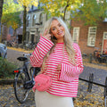 Lora streep top fuchsia ecru