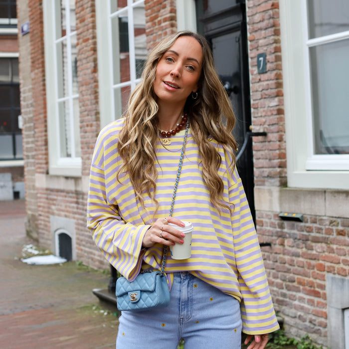 Lora streep top geel lila