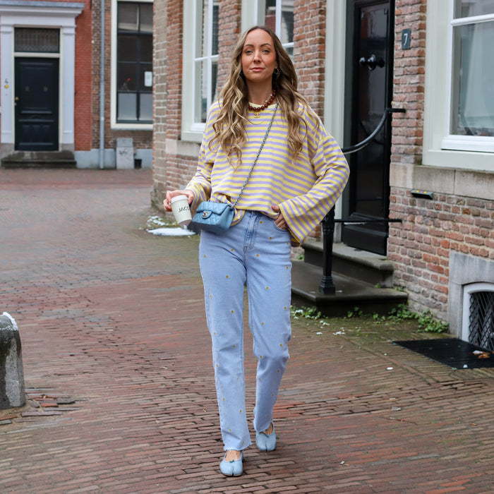 Lora streep top geel lila