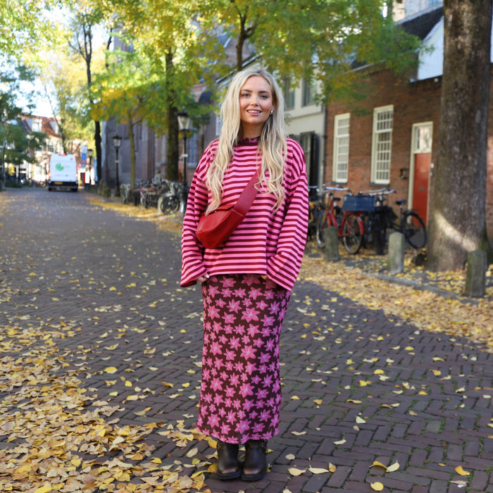 Lora streep top roze burgundy