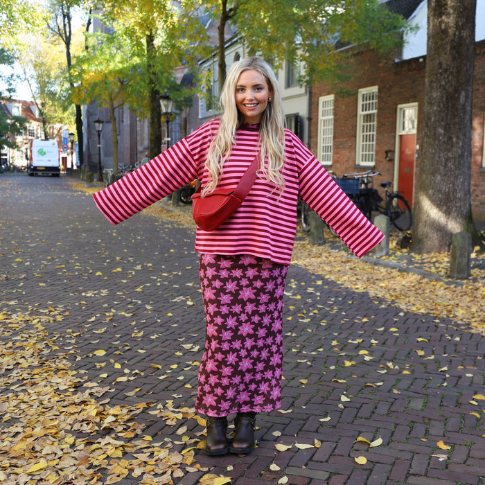 Lora streep top roze burgundy