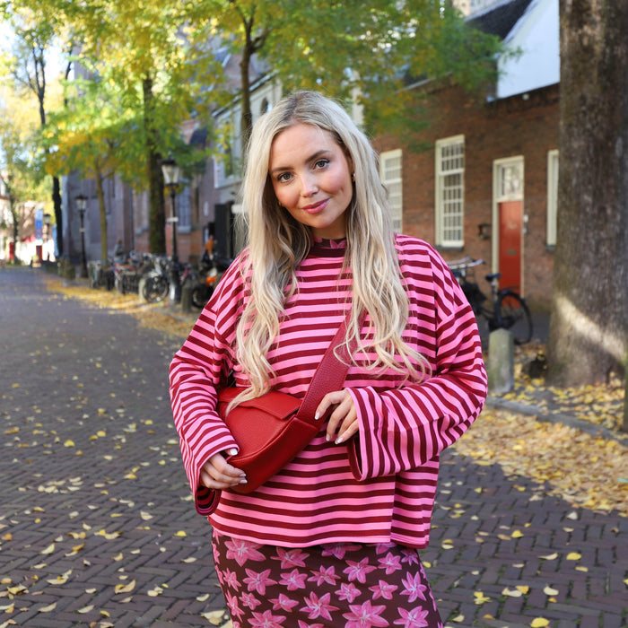 Lora streep top roze burgundy