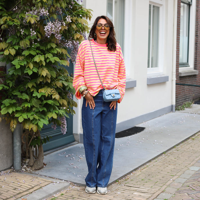 Lora streep top roze geel