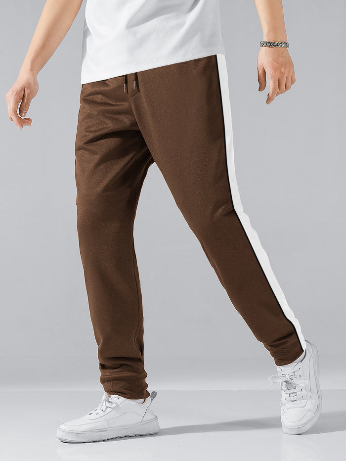 Louis Vicaci Active Wear Summer Trouser Pant For Men-Light Brown with Stripe-BR649