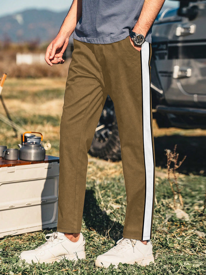 Louis Vicaci Active Wear Summer Trouser Pant For Men-Light Brown with Stripe-BR650