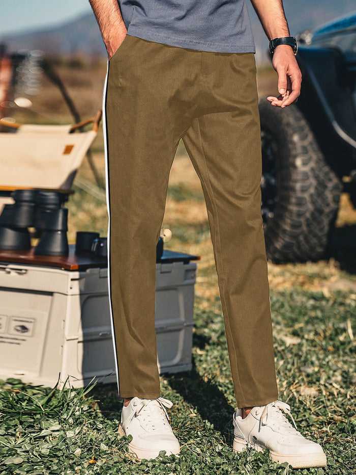 Louis Vicaci Active Wear Summer Trouser Pant For Men-Light Brown with Stripe-BR650