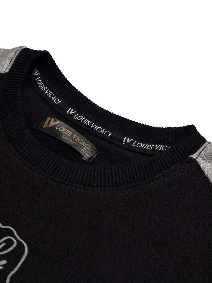 Louis Vicaci Fleece Tracksuit For Kids-Black with Grey-BR868