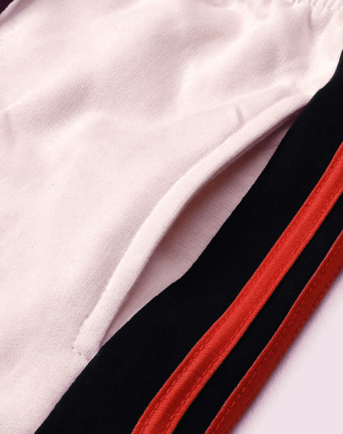 Louis Vicaci Fleece Zipper Tracksuit For Ladies Smoke Pink with Black & Red Stripe-BR1111