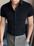 Louis Vicaci Half Sleeve Lycra Casual Shirt For Men-Dark Navy Lining-BR15724