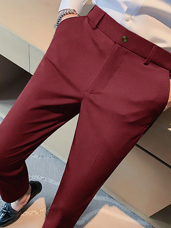 Louis Vicaci Interlock Stretchy Slim Fit Pent For Men-Dark Red Noise-AZ155