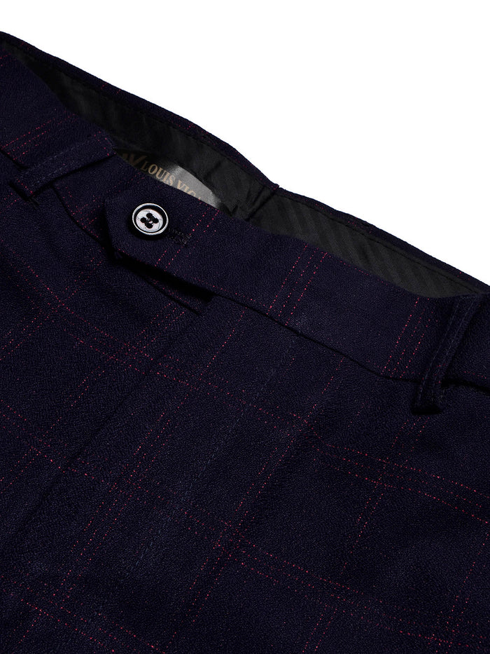 Louis Vicaci Slim Fit Dress Interlock Pent For Men-Dark Blue with Check-BR13037