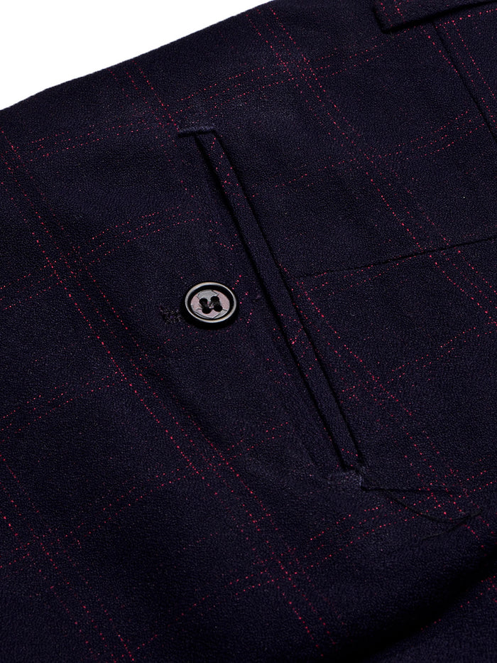 Louis Vicaci Slim Fit Dress Interlock Pent For Men-Dark Blue with Check-BR13037
