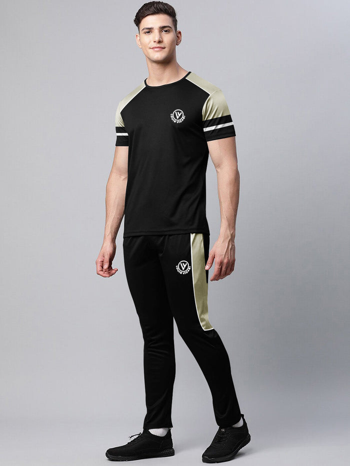 Louis Vicaci Summer Active Wear Tracksuit For Men-Black with Grey Pannels-RT2429