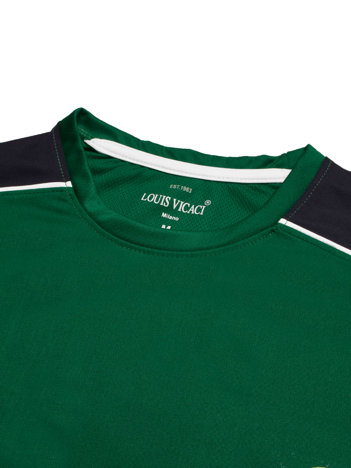 Louis Vicaci Summer Active Wear Tracksuit For Men-Green with Navy Panels-RT2437