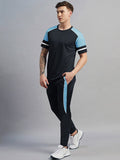 Louis Vicaci Summer Active Wear Tracksuit For Men-Navy with Sky Pannels-RT2428
