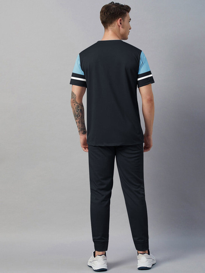 Louis Vicaci Summer Active Wear Tracksuit For Men-Navy with Sky Pannels-RT2428