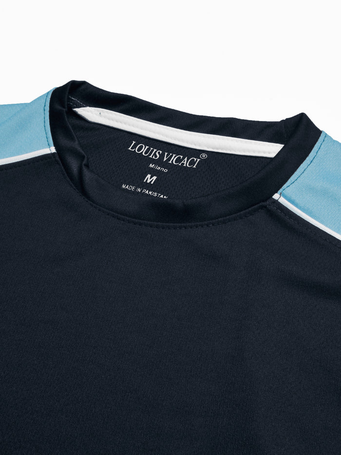 Louis Vicaci Summer Active Wear Tracksuit For Men-Navy with Sky Pannels-RT2428