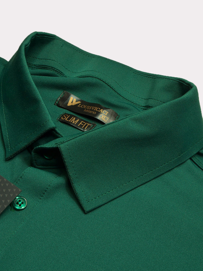 Louis Vicaci Super Stretchy Slim Fit Long Sleeve Summer Formal Casual Shirt For Men-Green-BE1070/BR13306